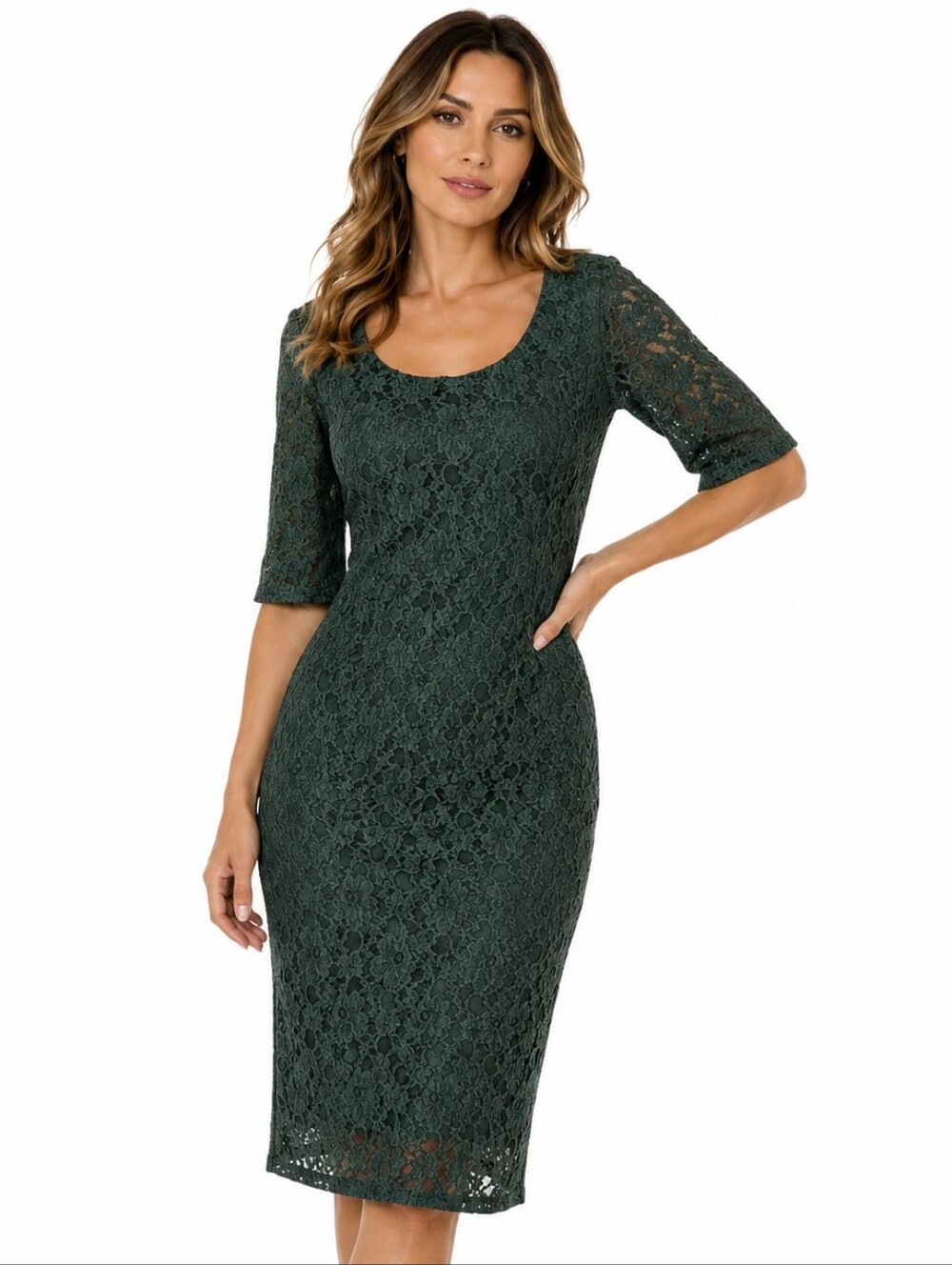 Banana Republic Stretch Lace Dress‎ 10 Green Scoop Neck 1/2 Sleeves Whimsigoth
